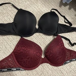 TWO Victoria’s Secret lot of push up bras pink 32D (34C)